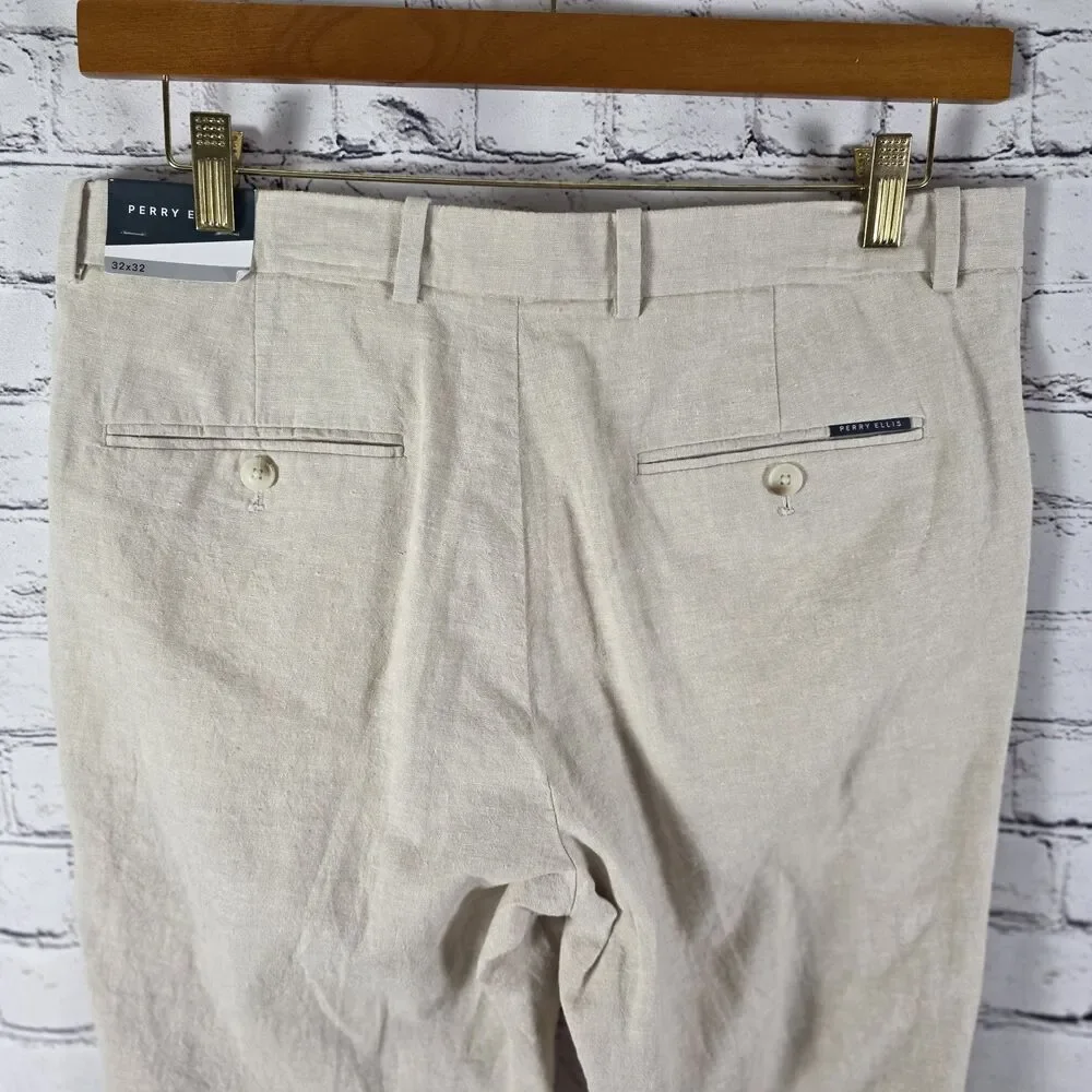 Perry Ellis NWT Beige Linen Blend Pants Size 32x32